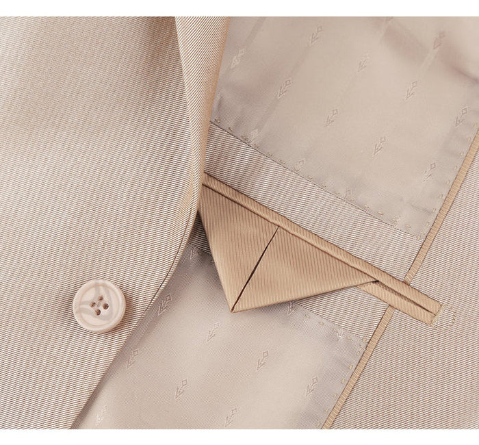 Cheap Priced Suit - Mens Basic Two Button Slim Fit  Suit With Optional Vest In Shiny Champagne Tan Sharkskin
