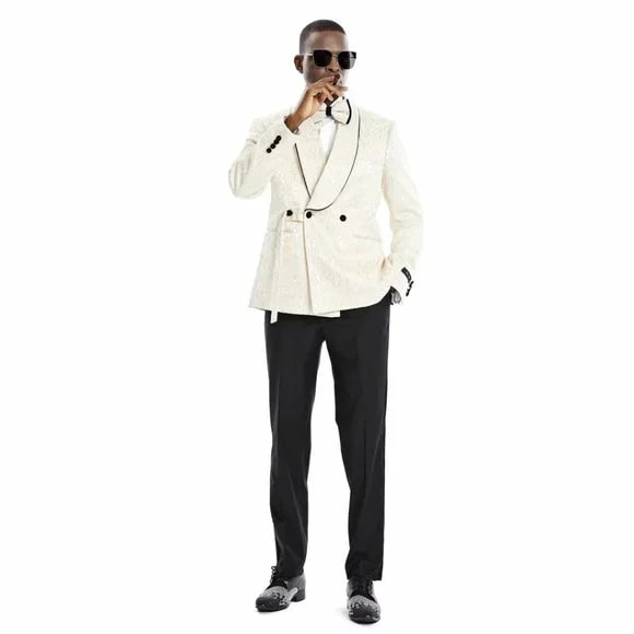 Knot Side Textured Paisley 2pc Tuxedo, Champange - 38 Short Jacket+32 Waist Adjustable 28to34)(Height: 5 4 to5 7 )(Neck  15-16.5)S-M)