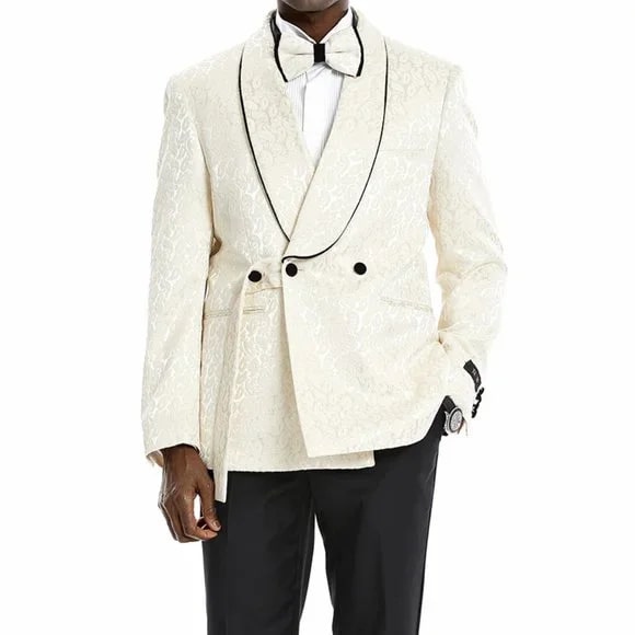 Knot Side Textured Paisley 2pc Tuxedo, Champange - 38 Short Jacket+32 Waist Adjustable 28to34)(Height: 5 4 to5 7 )(Neck  15-16.5)S-M)