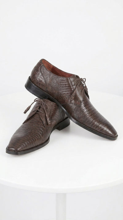 Men’s Original Exotic Teju Lizard Skin Shoes ZV080707, Brown Lace-Up Formal Dress Shoes