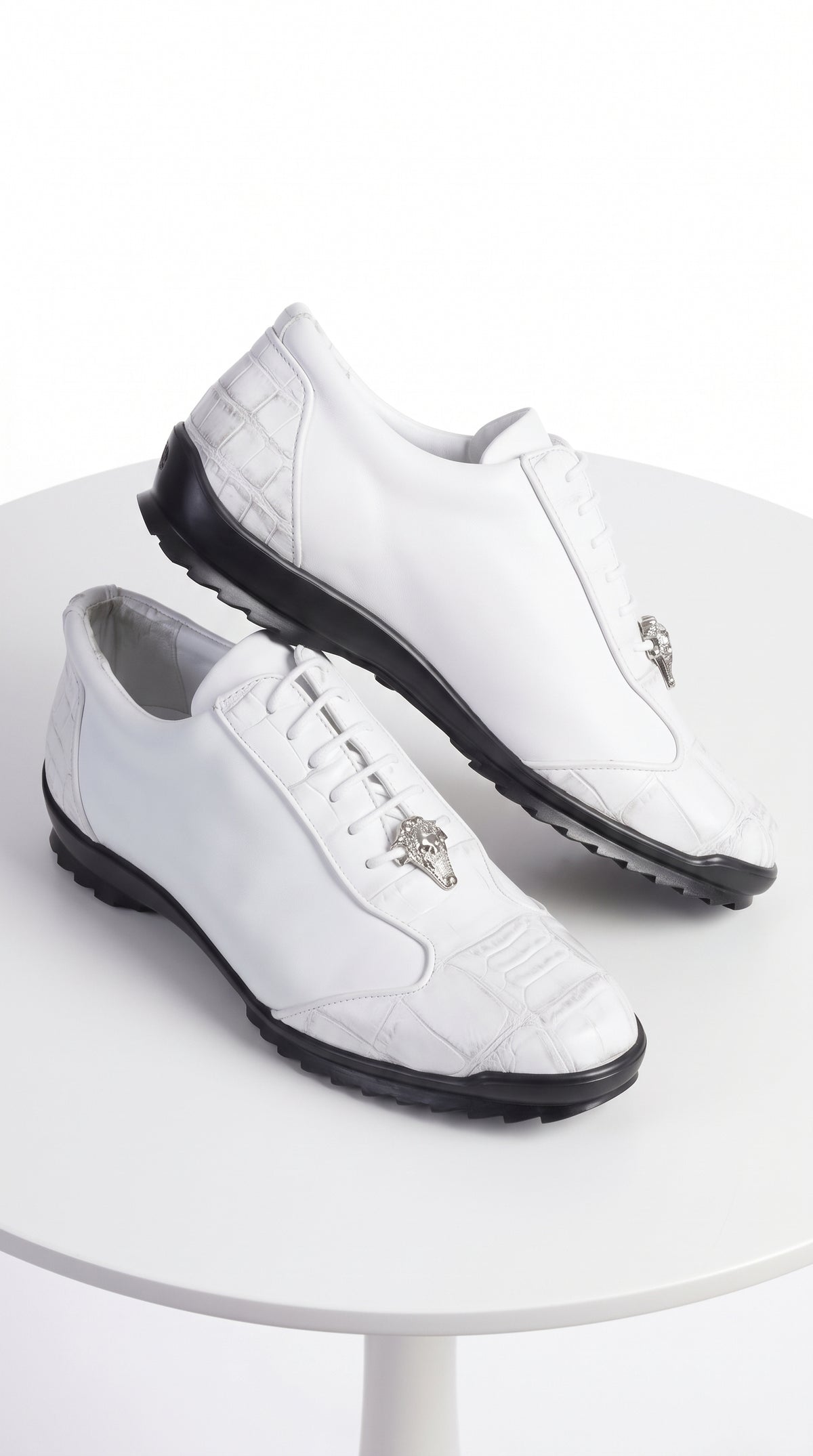 Men’s White Ostrich Leg Leather Sneaker LAB-ZC091928, Exotic Lace-Up Casual Dress Shoes