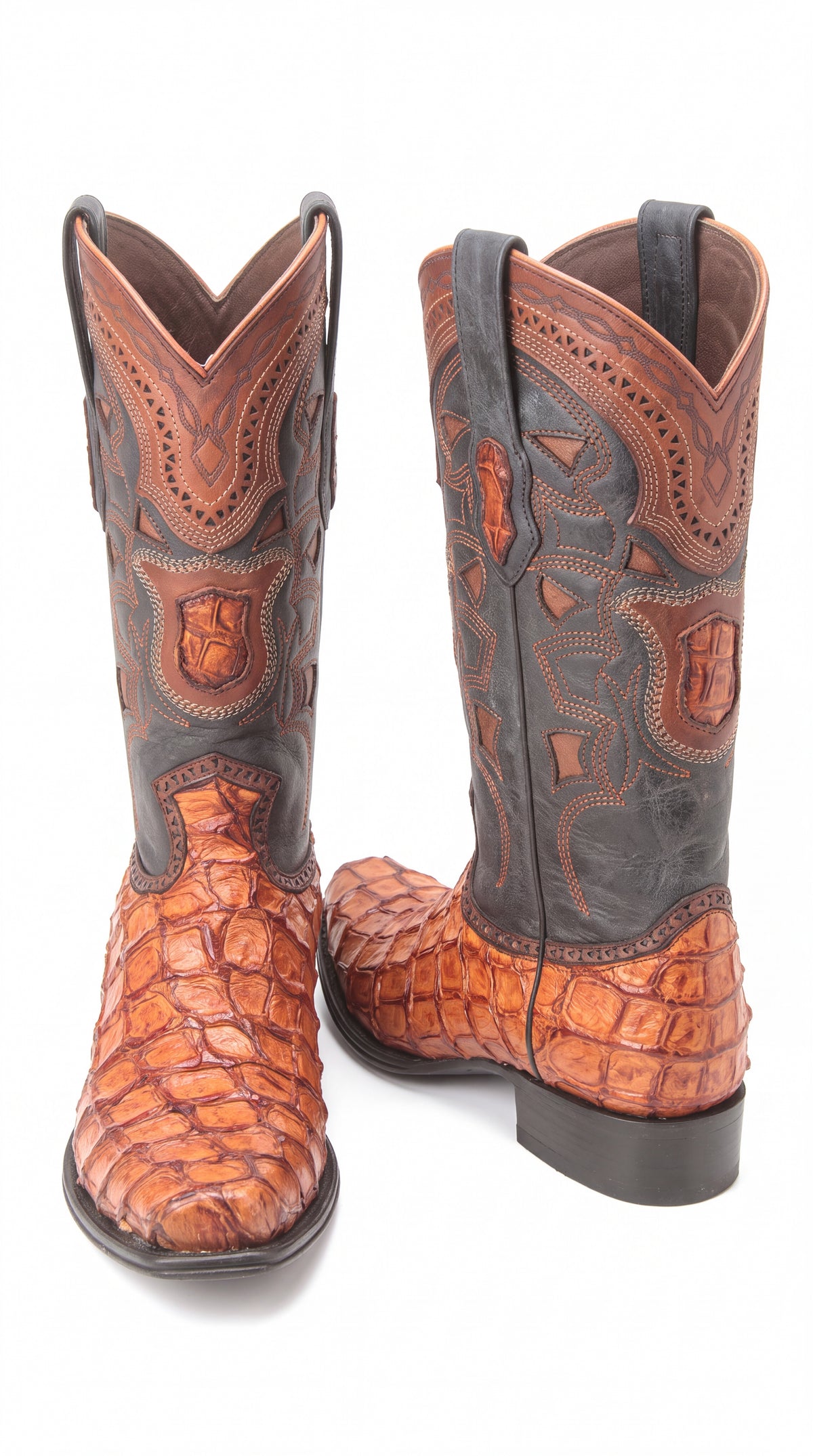 Los Altos Men’s Cognac Pirarucu Exotic Cowboy Boots – European Square Toe Western Boots