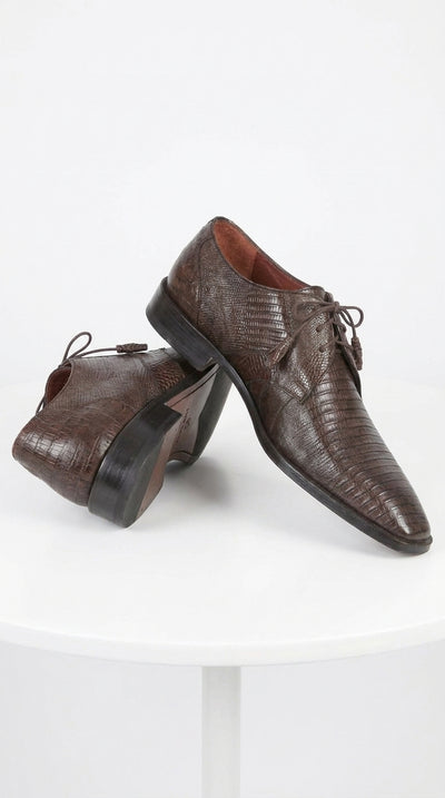 Men’s Original Exotic Teju Lizard Skin Shoes ZV080707, Brown Lace-Up Formal Dress Shoes