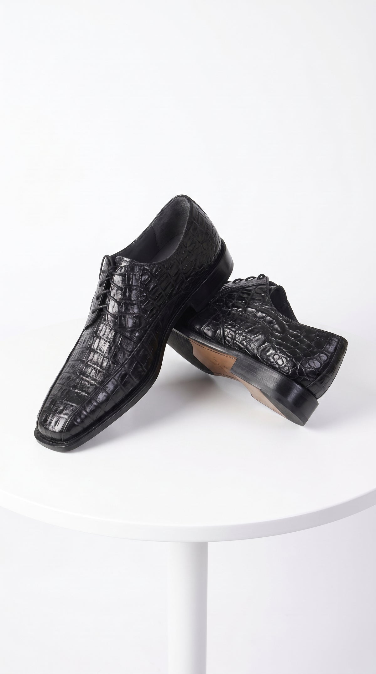 Men’s Original Exotic Caiman Belly Skin Shoes ZV038205, Black Lace-Up Formal Dress Shoes