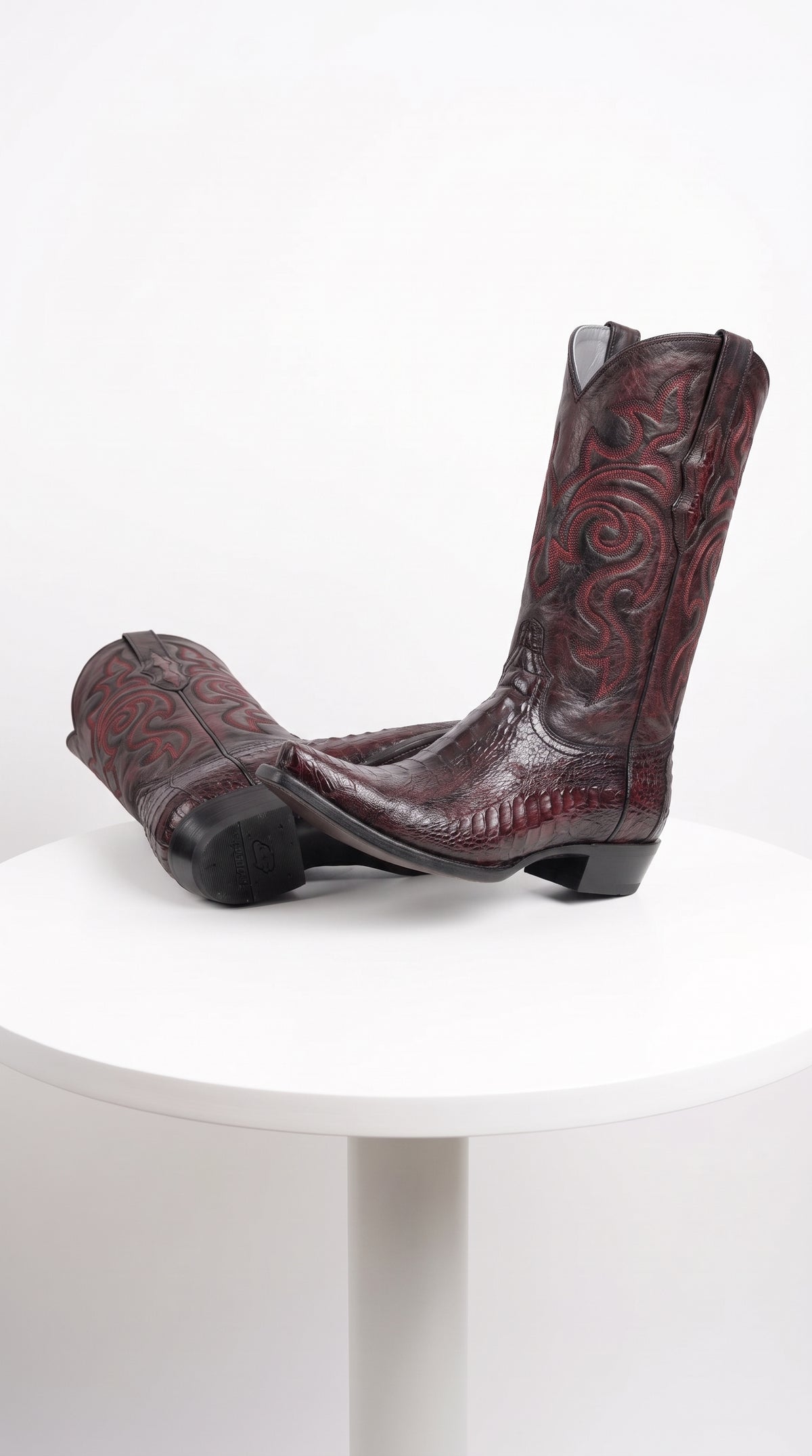 Los Altos Men’s Black Cherry Ostrich Leg Cowboy Boots, Exotic Dress Western Boots