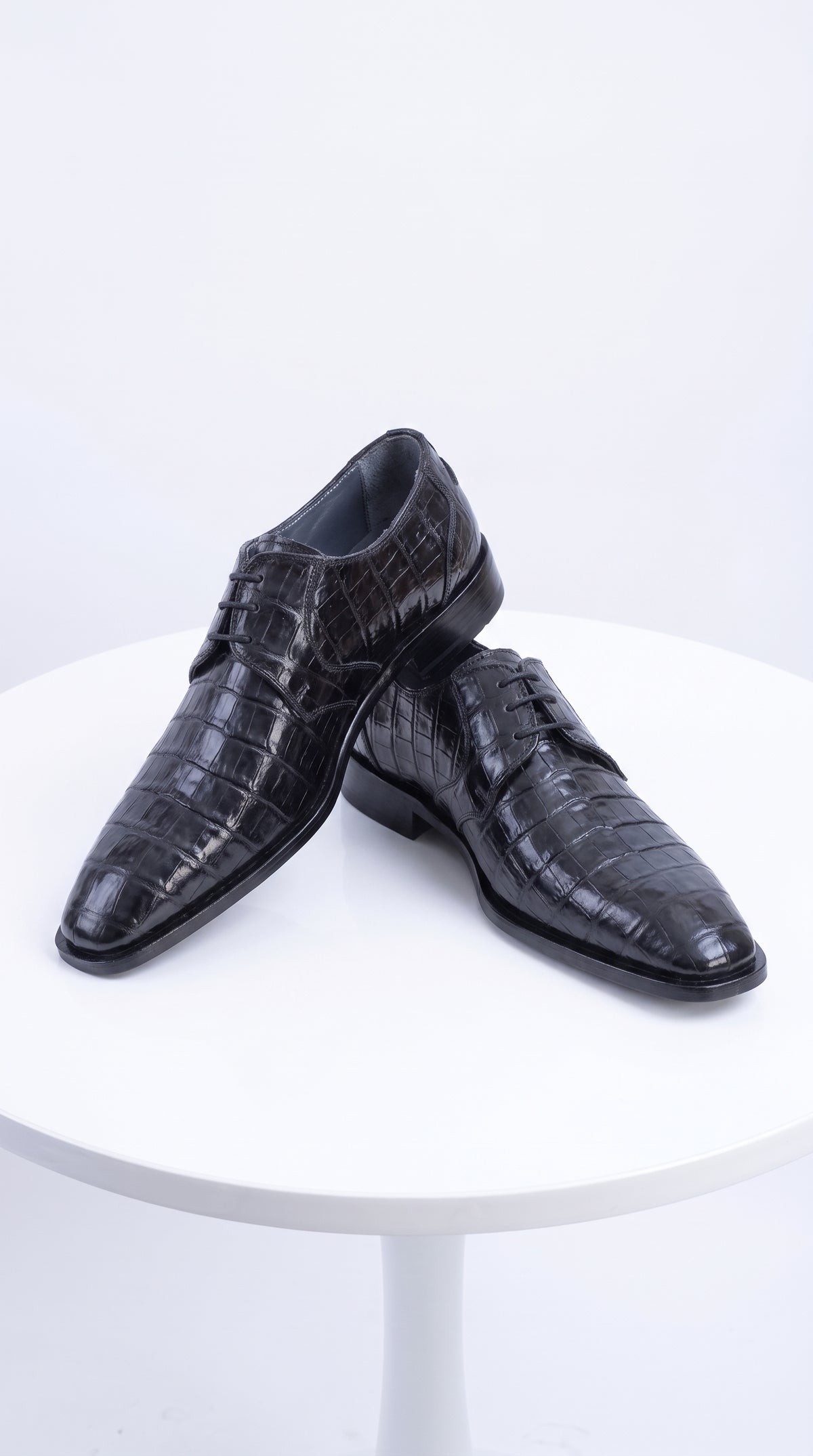 Men’s Original Exotic Caiman Belly Skin Shoes ZV088205, Black Lace-Up Formal Dress Shoes