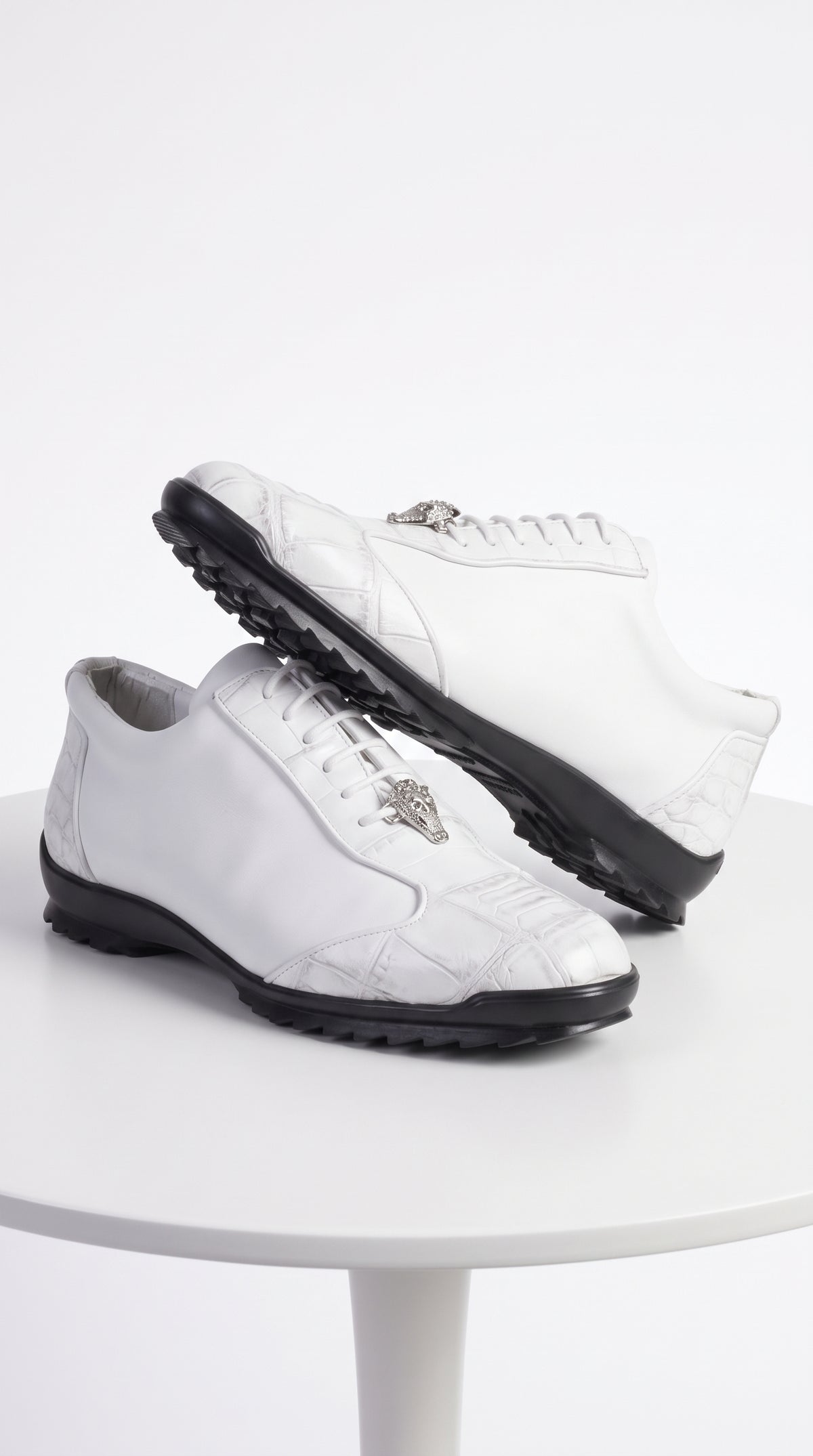 Men’s White Ostrich Leg Leather Sneaker LAB-ZC091928, Exotic Lace-Up Casual Dress Shoes
