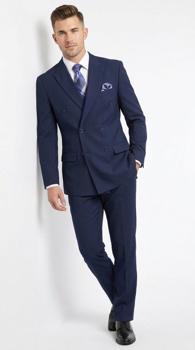 Men’s Classic Navy Double Breasted Suit, Affordable Formal Wedding Business Dress Suit
