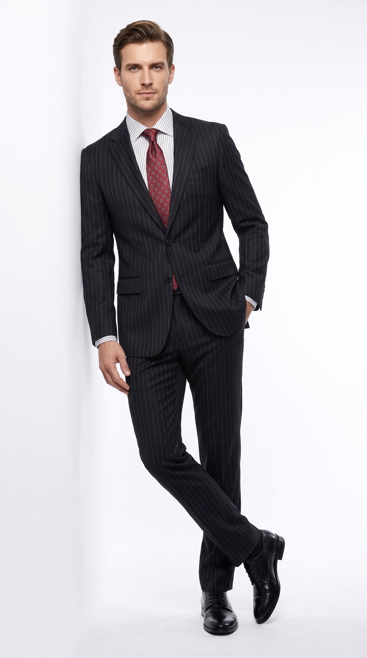 Men’s Black Pinstripe Suit, Patrick Bateman Inspired American Psycho Homecoming Formal Suit