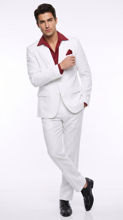 Men’s Tony Montana Scarface White Suit, Movie Inspired Costume Suit with Red Shirt