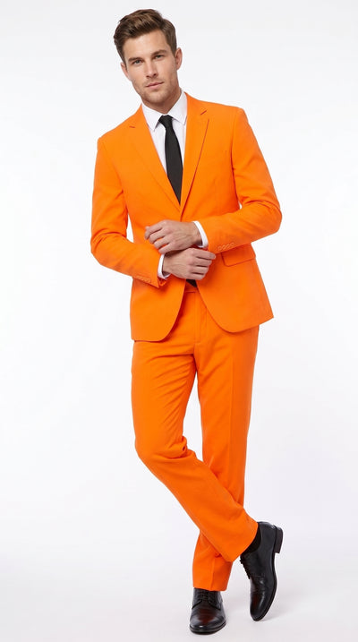 Men’s Orange Tuxedo Suit with Pants, Bright Orange Formal Prom Wedding Suit
