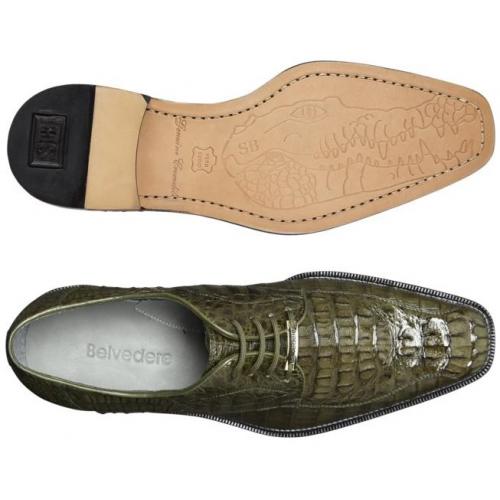 Belvedere Chapo Olive All-Over Genuine Hornback Crocodile Shoes - 6