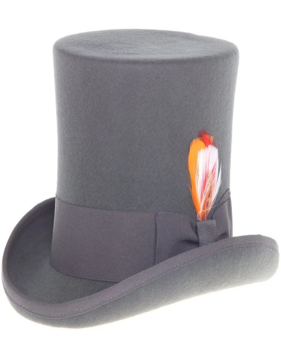 Charcoal Grey Dress Hat 1920s Fedora Style - Men's Tall 100% Wool Dress Top Hat in Charcoal Grey - S