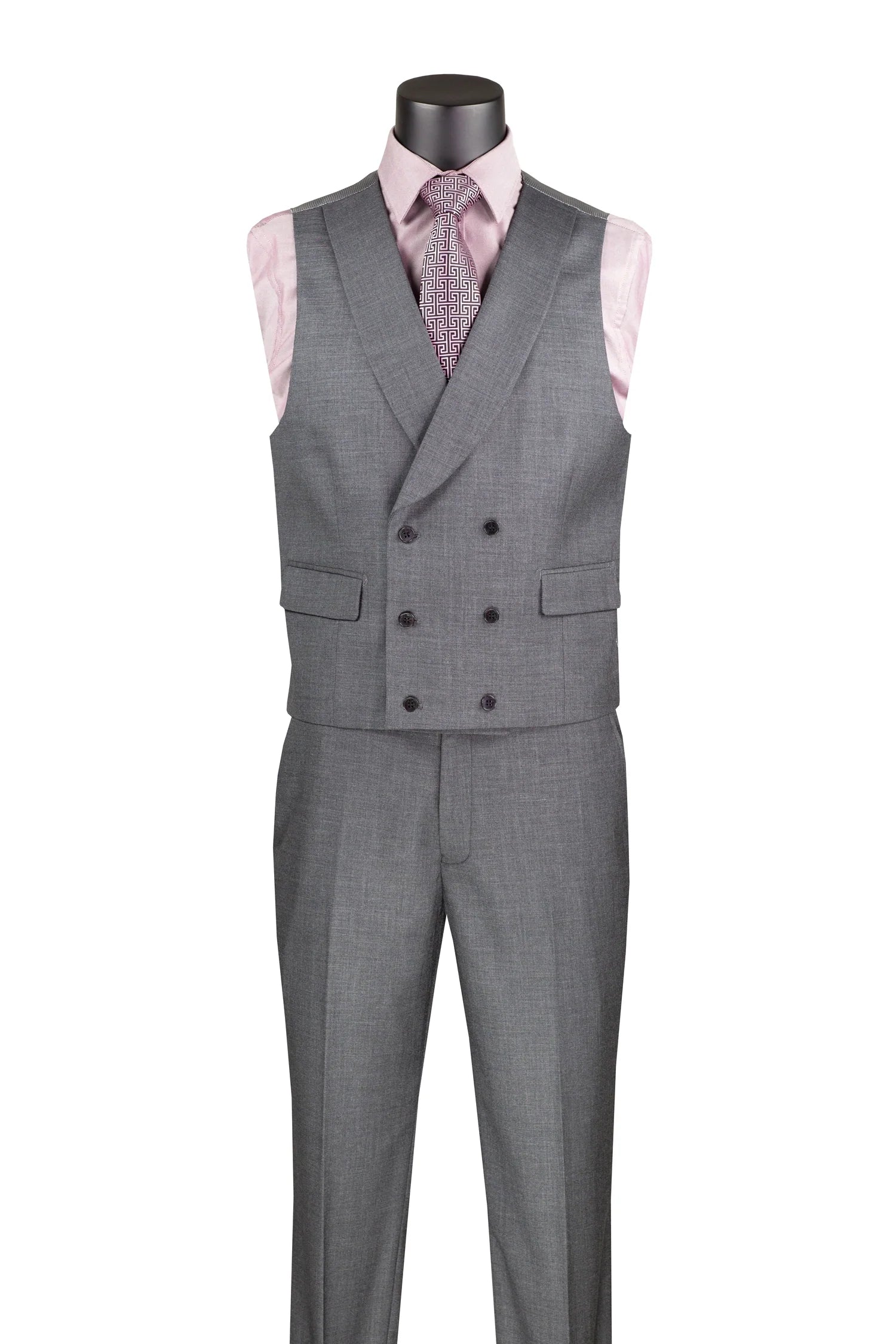 Charcoal Modern Fit 3-Piece Suit with Lapel Vest & Adjustable Pants - 38 Short - 32 Waist