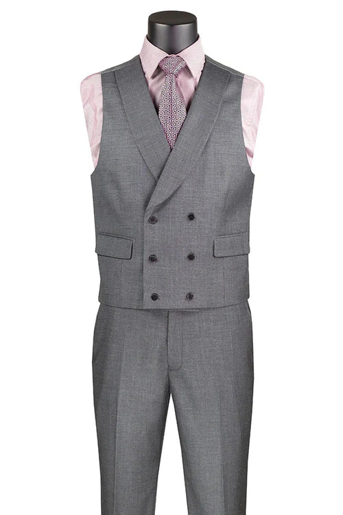Cheap priced Suit - Men's Summer Sharkskin Charcoal Suit With Double Breasted Vest