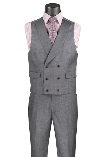 Cheap priced Suit - Men's Summer Sharkskin Charcoal Suit With Double Breasted Vest