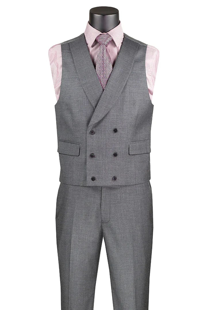 Cheap Suit - Men's Summer Sharkskin Charcoal Suit With Double Breasted Vest