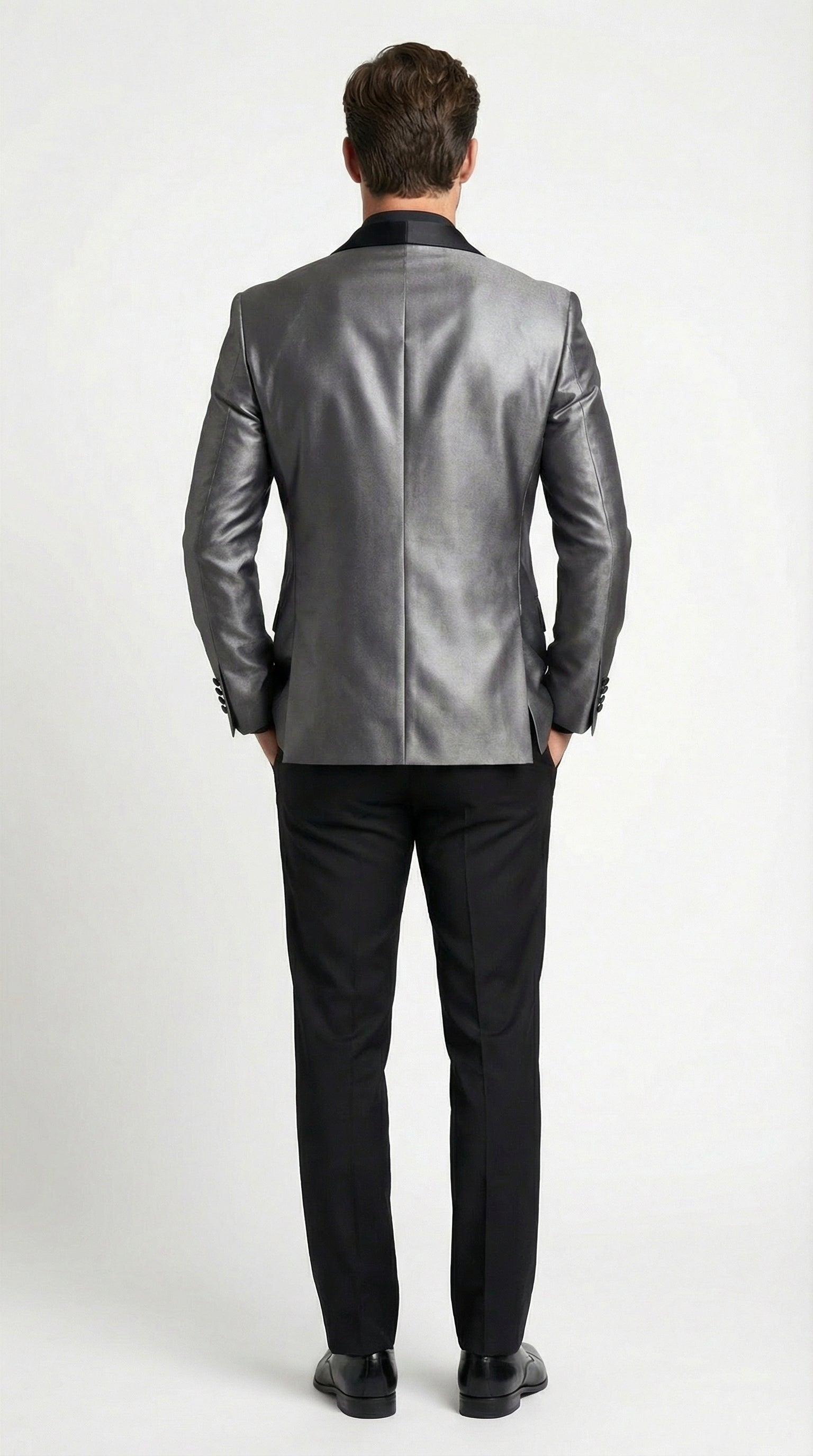 Mens Shiny Charcoal Grey Blazer Sharkskin Dinner Jacket Shawl Collar