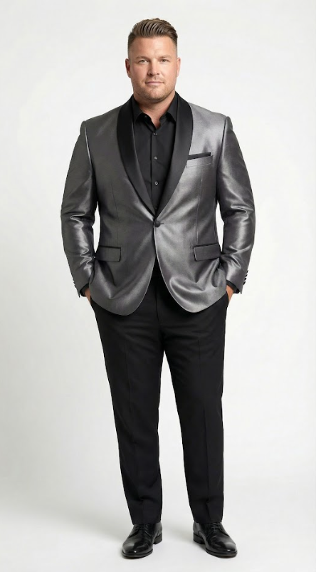 Mens Shiny Charcoal Grey Blazer Sharkskin Dinner Jacket Shawl Collar