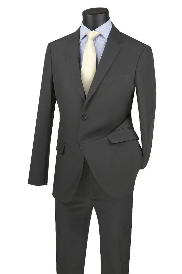 Cheap Suit - Mens Two Button Modern Fit Wool Feel - Designer Brand Charcoal Suit