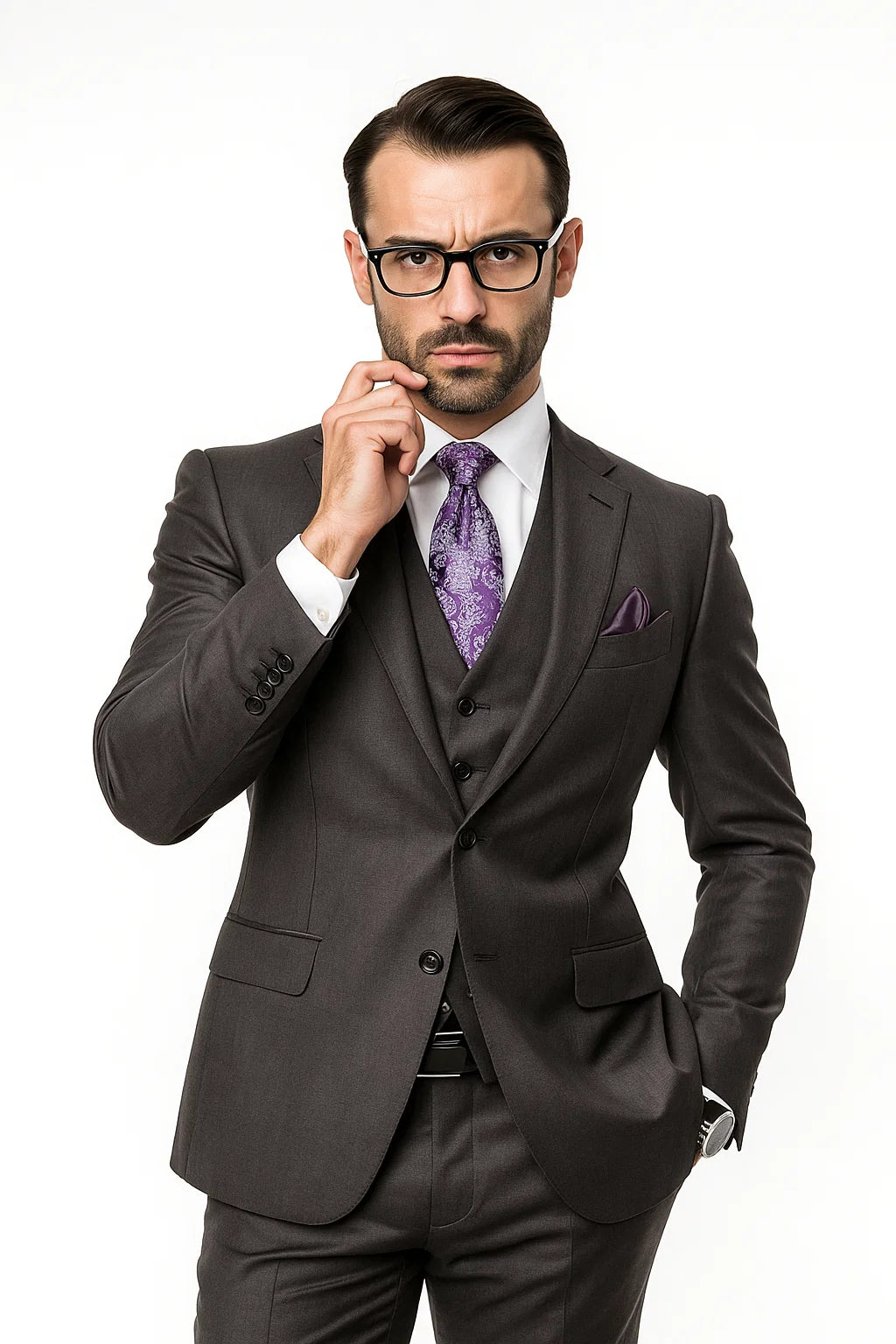 Big and Tall Suit - Charcoal Big and Tall Regular Fit 3 PC Suit - Coat Size 38