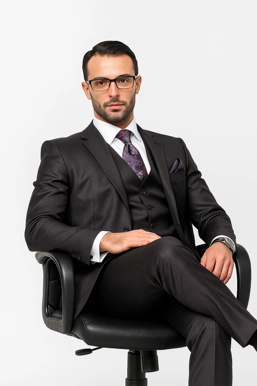 Big and Tall Suit - Charcoal Big and Tall Regular Fit 3 PC Suit - Coat Size 38