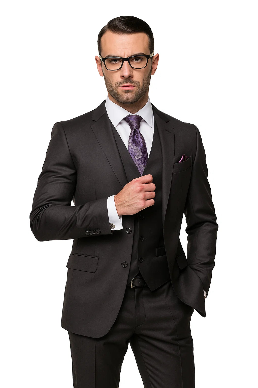 Big and Tall Suit - Charcoal Big and Tall Regular Fit 3 PC Suit - Coat Size 38