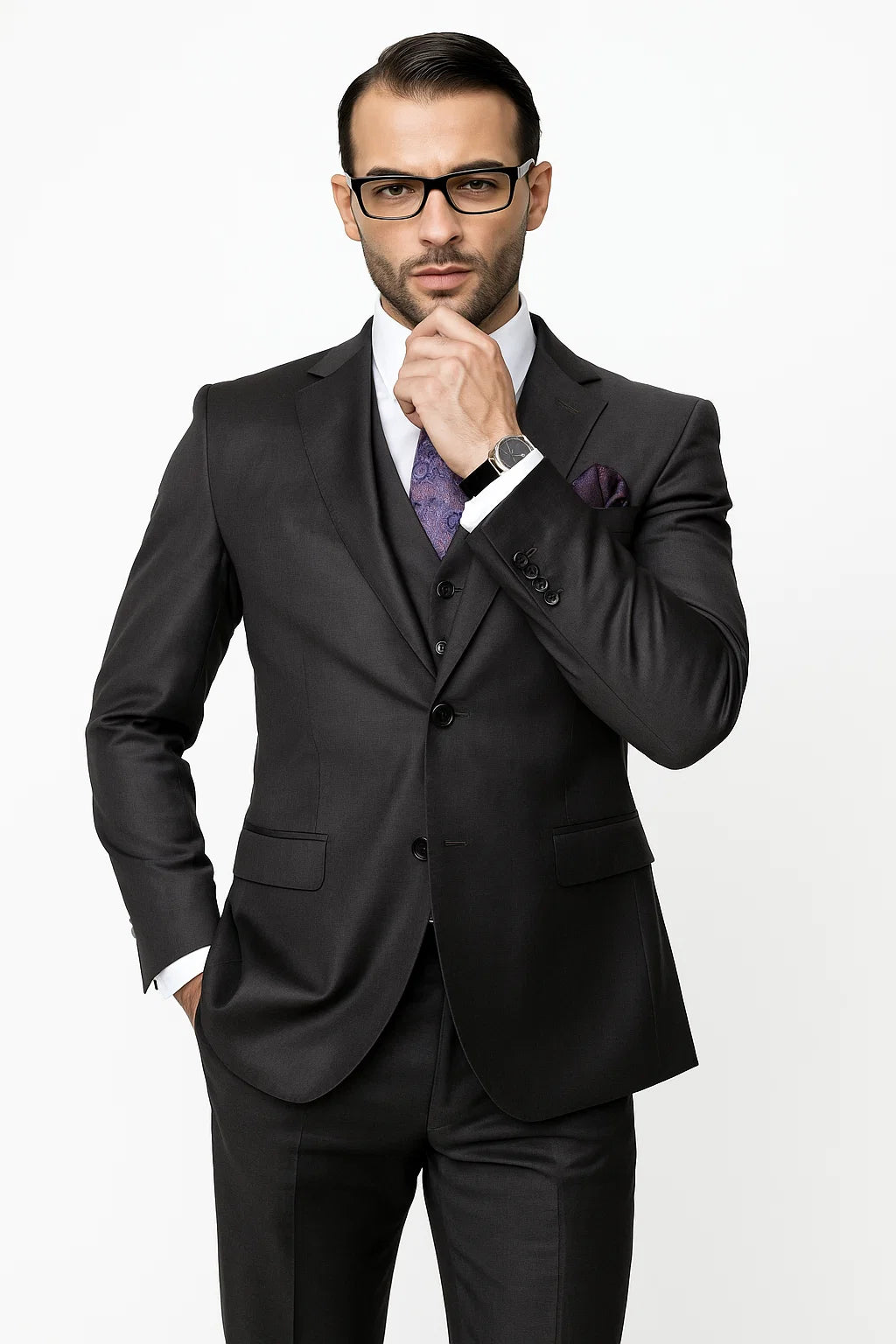 Big and Tall Suit - Charcoal Big and Tall Regular Fit 3 PC Suit - Coat Size 38