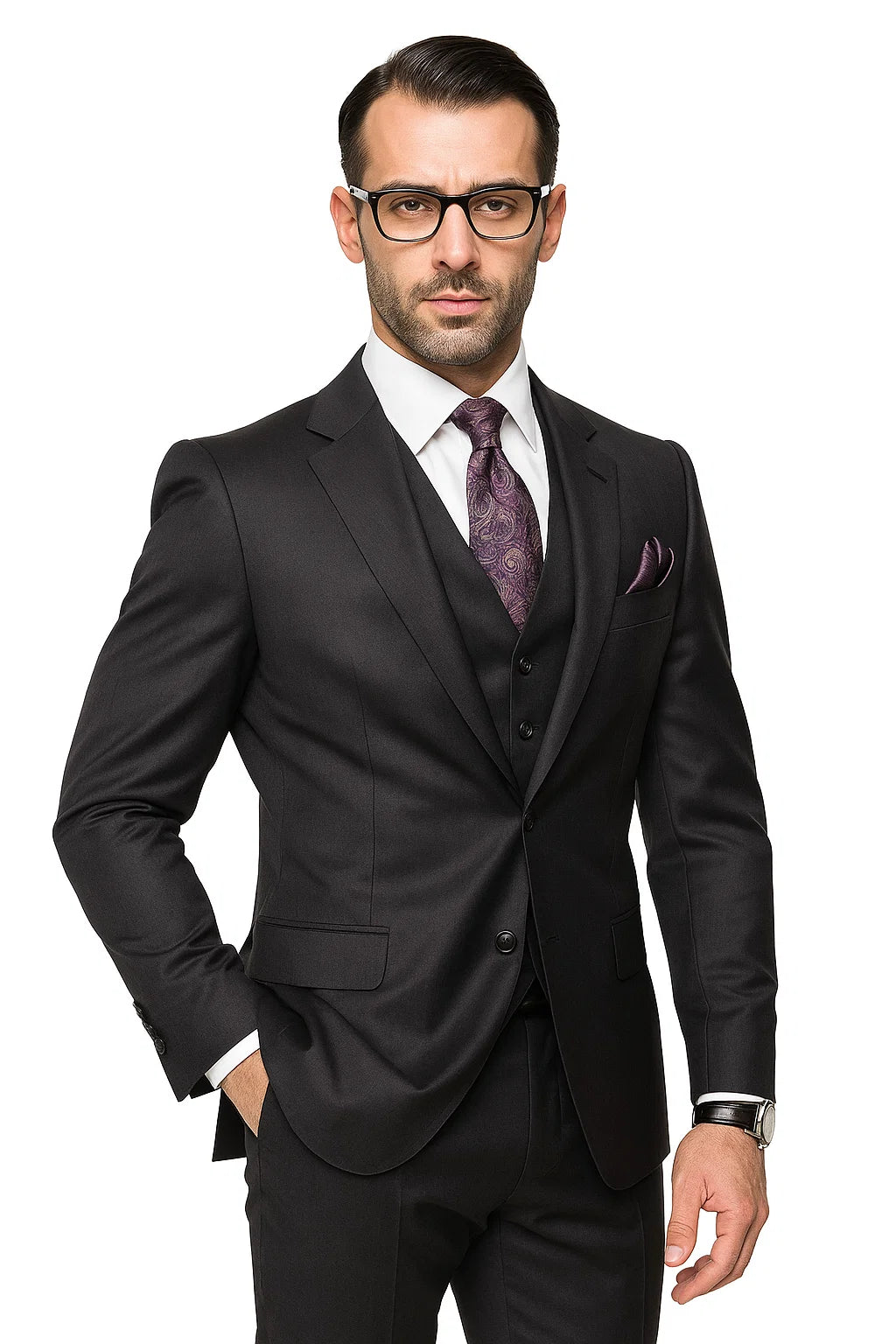 Big and Tall Suit - Charcoal Big and Tall Regular Fit 3 PC Suit - Coat Size 38