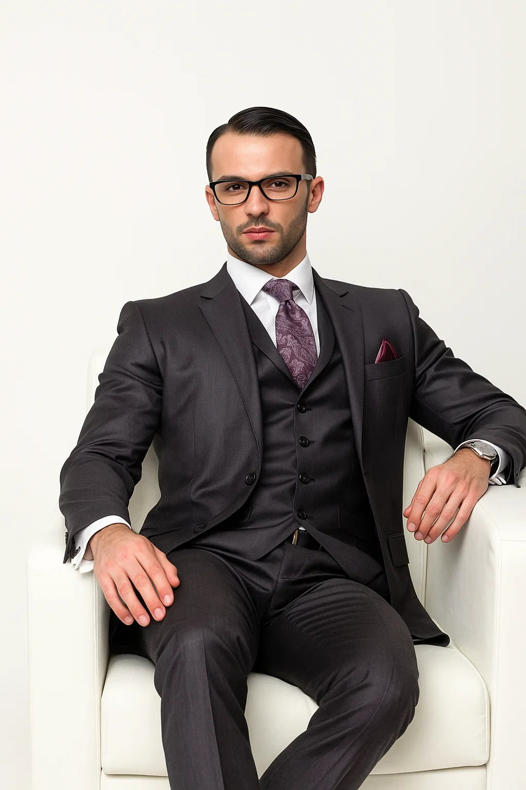 Big and Tall Suit - Charcoal Big and Tall Regular Fit 3 PC Suit - Coat Size 38