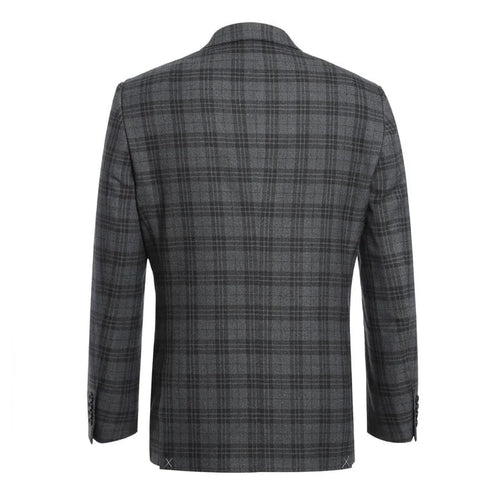Cheap priced Suit- Mens Two Button Slim Fit Two Piece Hack Pocket Stretch Charcoal Grey Suit  Windowpane Plaid