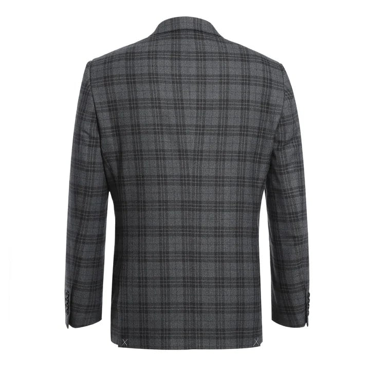 Cheap priced Suit- Mens Two Button Slim Fit Two Piece Hack Pocket Stretch Charcoal Grey Suit  Windowpane Plaid - 38 Short Jacket+32 Waist Adjustable 28to34)(Height: 5 4 to5 7 )(Neck  15-16.5)S-M)