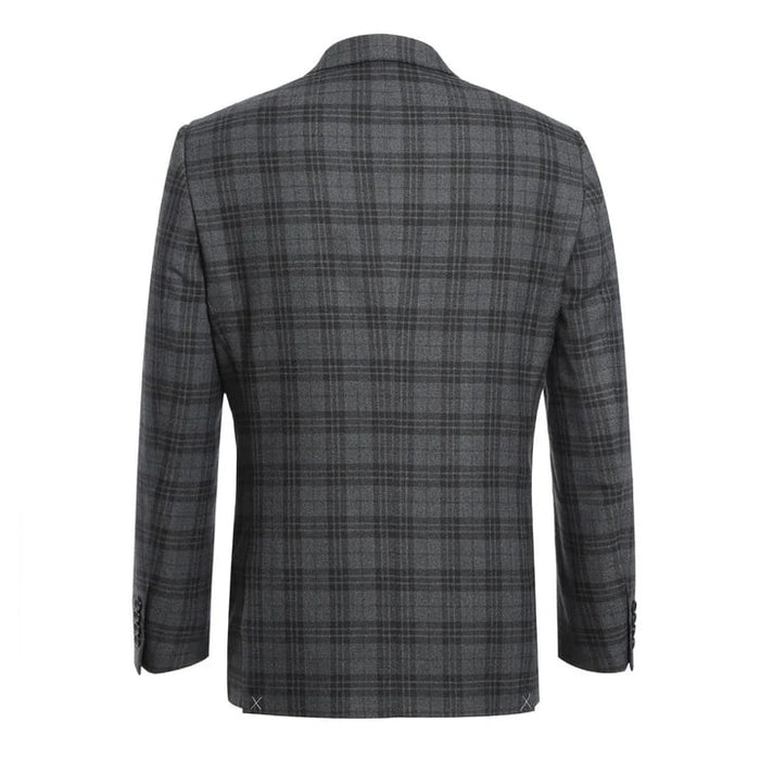 Cheap priced Suit- Mens Two Button Slim Fit Two Piece Hack Pocket Stretch Charcoal Grey Suit  Windowpane Plaid