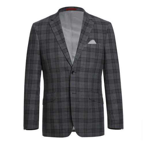 Cheap priced Suit- Mens Two Button Slim Fit Two Piece Hack Pocket Stretch Charcoal Grey Suit  Windowpane Plaid