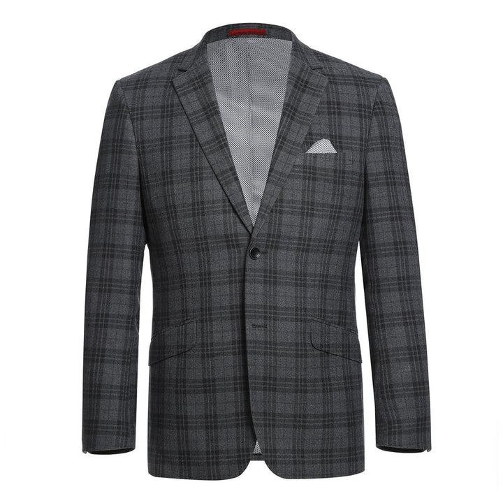 Cheap priced Suit- Mens Two Button Slim Fit Two Piece Hack Pocket Stretch Charcoal Grey Suit  Windowpane Plaid - 38 Short Jacket+32 Waist Adjustable 28to34)(Height: 5 4 to5 7 )(Neck  15-16.5)S-M)