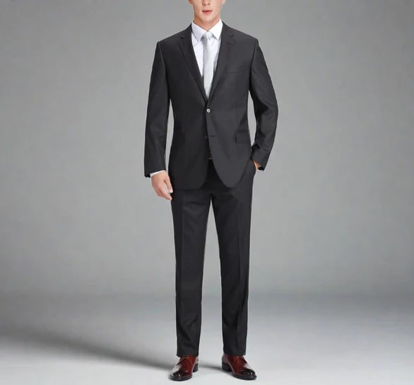 Renoir Clothing - Renoir Suit - Renoir Fashion - Super 140s Wool Two Button Slim Fit Charcoal  Renoir Suit