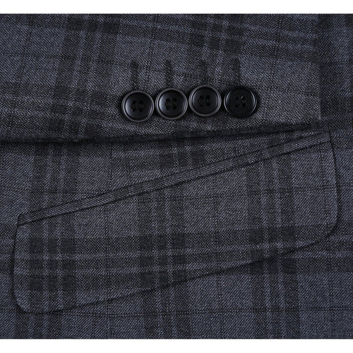 Cheap priced Suit- Mens Two Button Slim Fit Two Piece Hack Pocket Stretch Charcoal Grey Suit  Windowpane Plaid