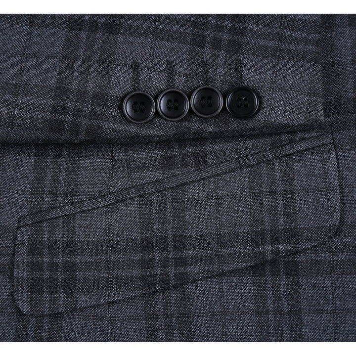 Cheap priced Suit- Mens Two Button Slim Fit Two Piece Hack Pocket Stretch Charcoal Grey Suit  Windowpane Plaid - 38 Short Jacket+32 Waist Adjustable 28to34)(Height: 5 4 to5 7 )(Neck  15-16.5)S-M)