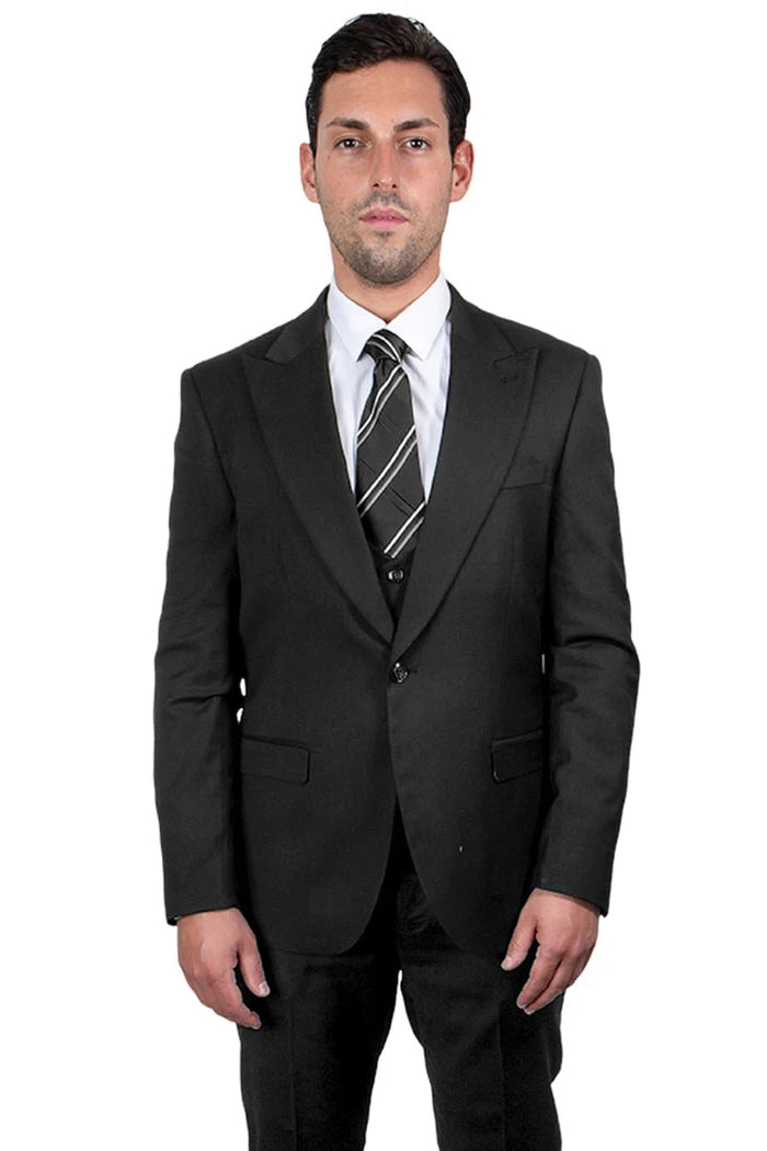 Cheap priced Suit  - Men's Vested One Button Peak Lapel Stacy Adams Charcoal Suit