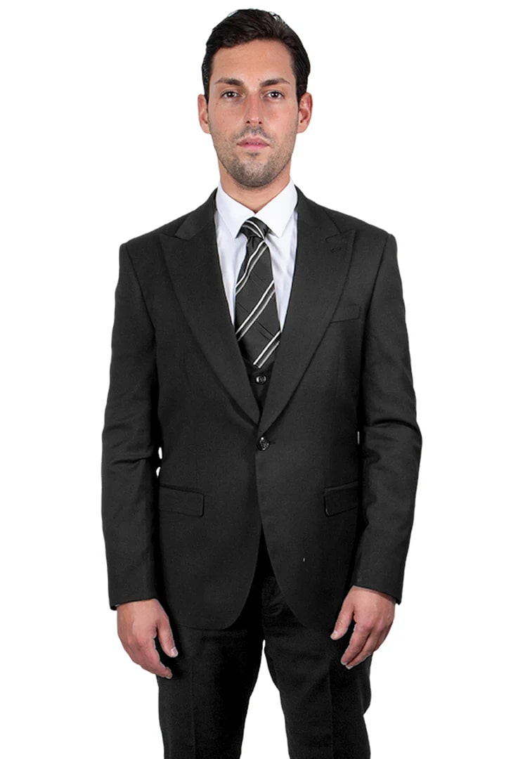 Cheap Suit - Men's Vested One Button Peak Lapel Stacy Adams Charcoal Suit