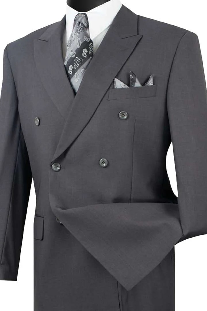 Cheap priced Suit- Mens Classic Double Breasted Charcoal Suit - 38 Short Jacket+32 Waist Adjustable 28to34)(Height: 5 4 to5 7 )(Neck  15-16.5)S-M)