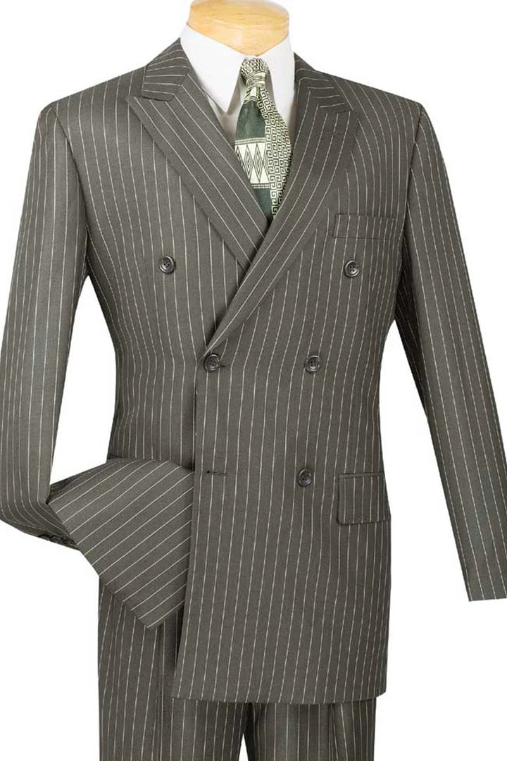 Cheap Suit - Mens Double Breasted Gangster Bold Pinstripe Charcoal Suit