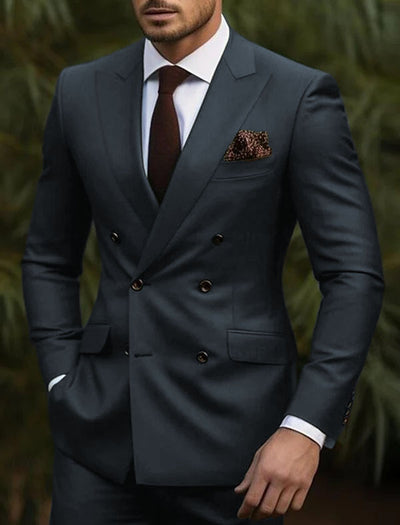 Double Breasted Slim Fit Suit - Dark Green Suit - Tapred Fit Pants Teal and Turquoise Prom Suits