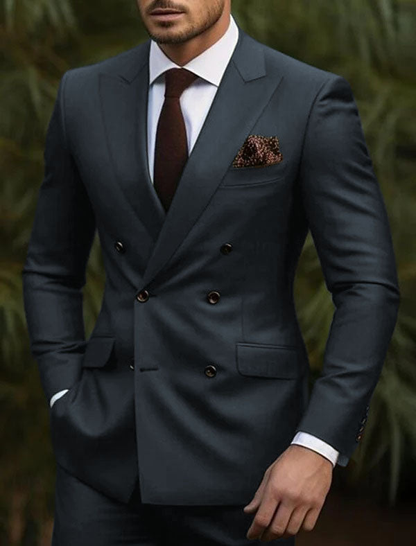 Double Breasted Slim Fit Suit - Dark Green Suit - Tapred Fit Pants - Coat Size 38
