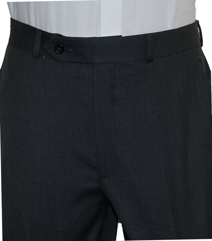 Washable Wool Blend Flat Front Charcoal Gray Pants