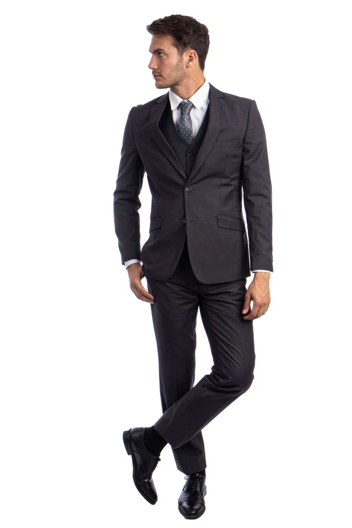 Cheap Priced Suit - Men's Two Button Basic Hybrid Fit Vested Charcoal Suit - 38 Short Jacket+32 Waist Adjustable 28to34)(Height: 5 4 to5 7 )(Neck  15-16.5)S-M)