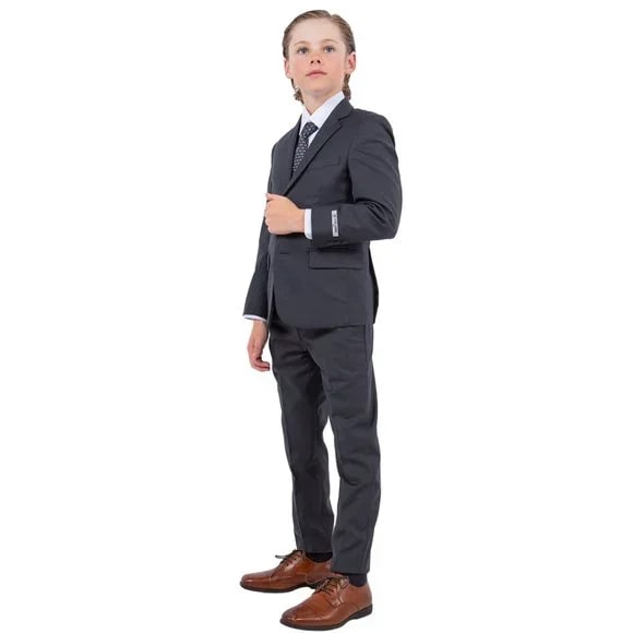 Exclusive Stacy Adams 5pc Boys Suit Solid Slim Fit, Charcoal Grey