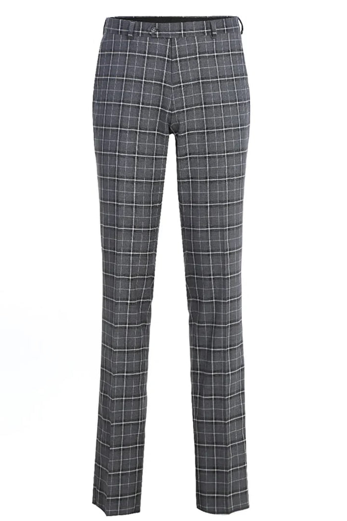 Cheap priced Suit - Mens Two Button Slim Fit Two Piece Charcoal Grey Bold Suit  Windowpane Plaid