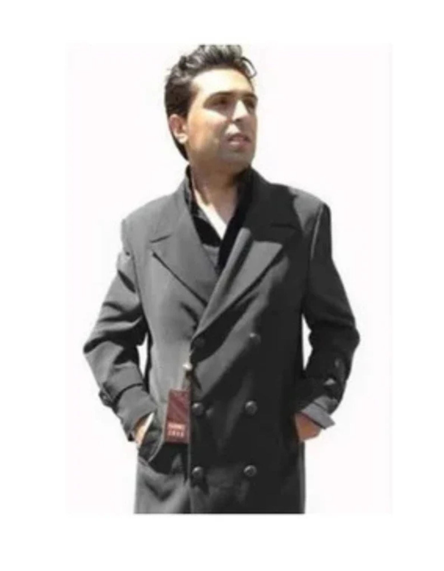 Double Breasted Dark Charcoal Grey Buttons Closure Overcoat