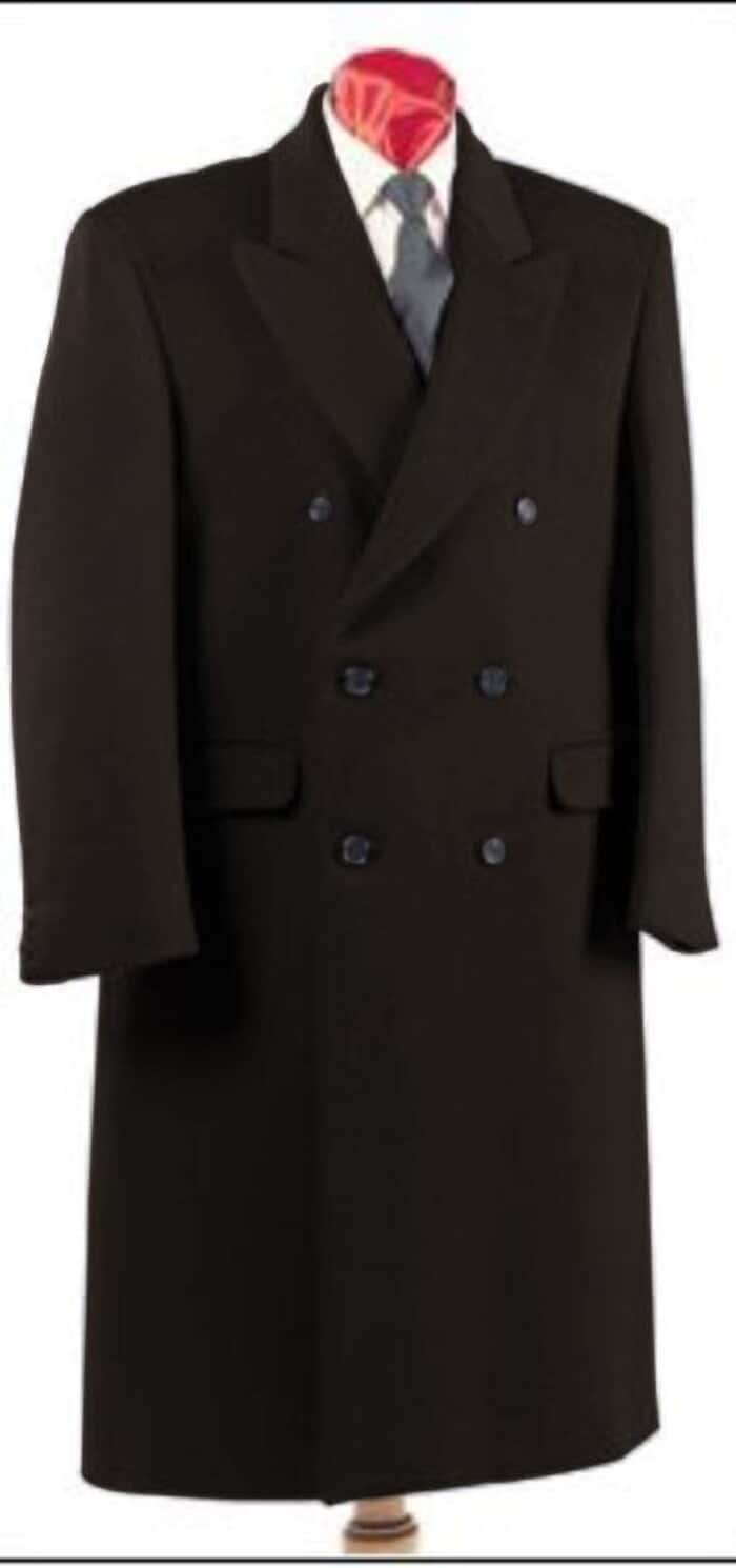 men's Double Breasted Charcoal Grey Six Button Fully Lined Long Coat